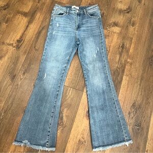 Risen Distressed Blue Flare Jeans